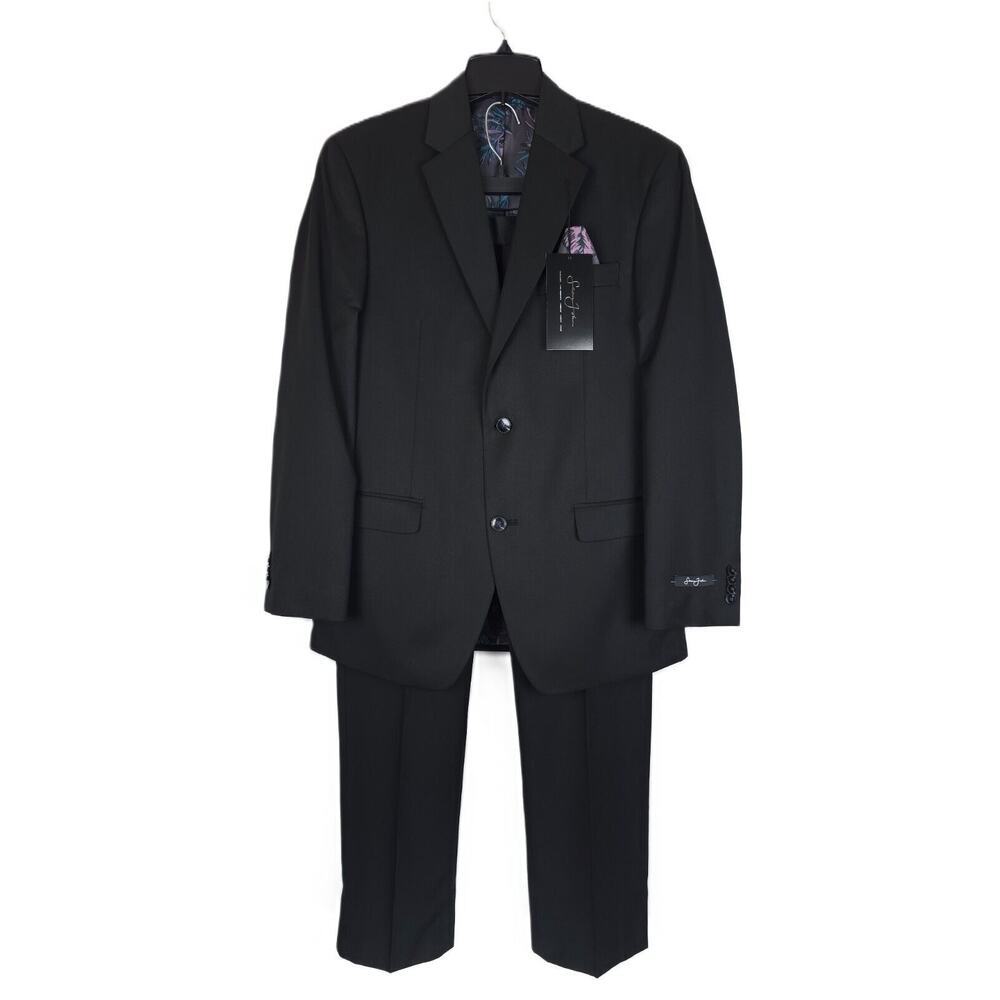 Sean John Mens Classic Fit 2 Piece Suit 40L 31x32 Black Solid Twill NWT
